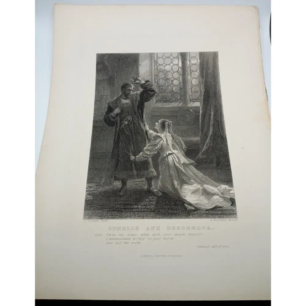 Antique Othello & Desdemona Shakespeare Engraving – Frank Dicksee – G. Goldberg
